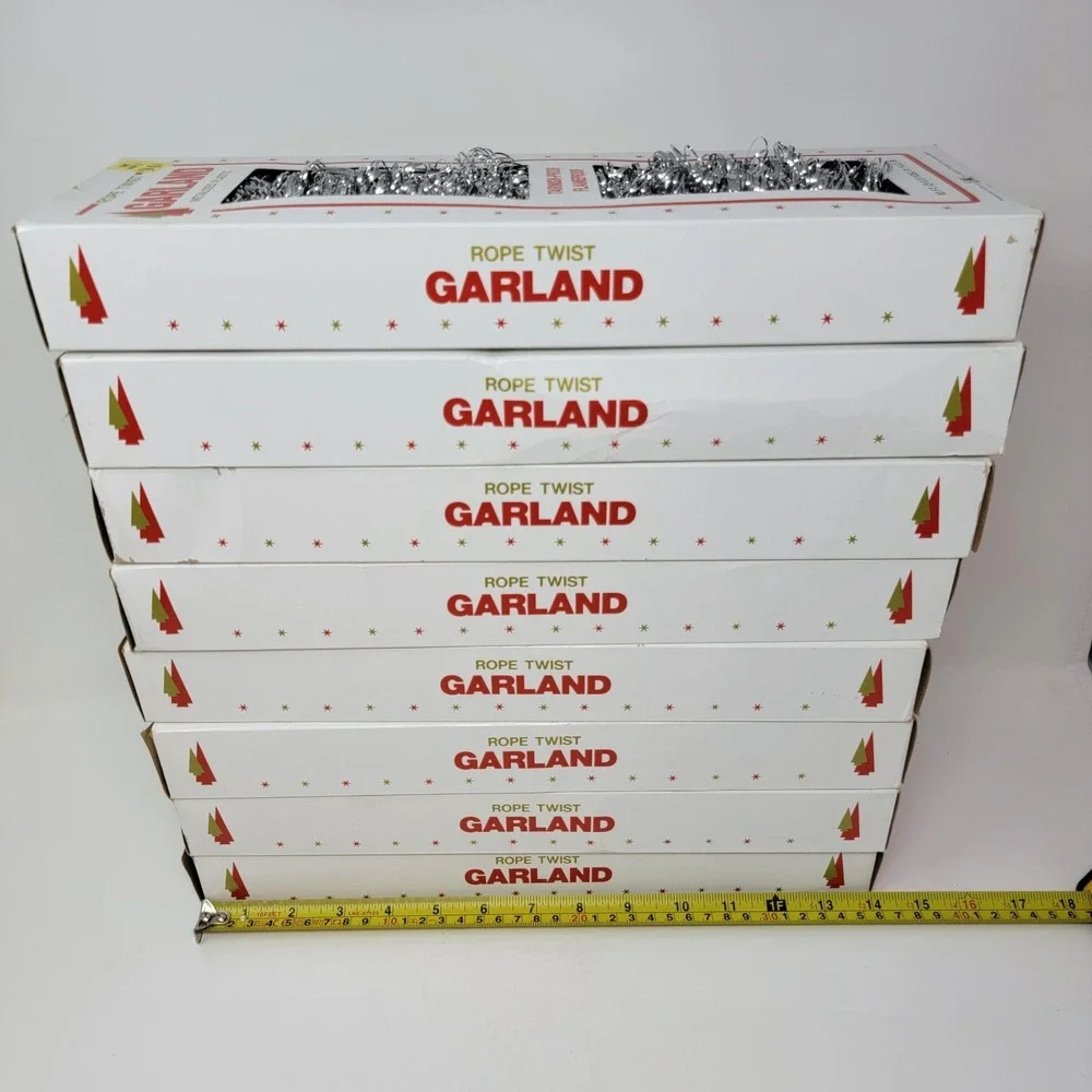 8 Boxes Vintage Silver Kresge Rope Twist Metalized Plastic Tinsel Garland  10 Ft